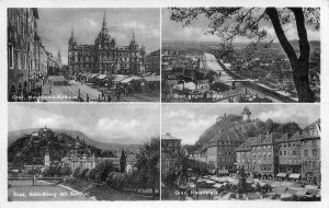 1954 Graz Austria Multi-View Postcard Hauptplatz Schlossberg Strohschneider