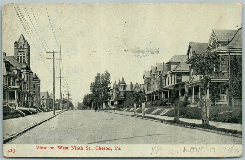 CHESTER PA WEST NINTH STREET 1910 ANTIQUE POSTCARD