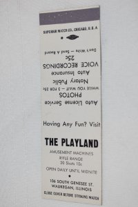 The Playland Waukegan Illinois 20 Front Strike Matchbook Cover