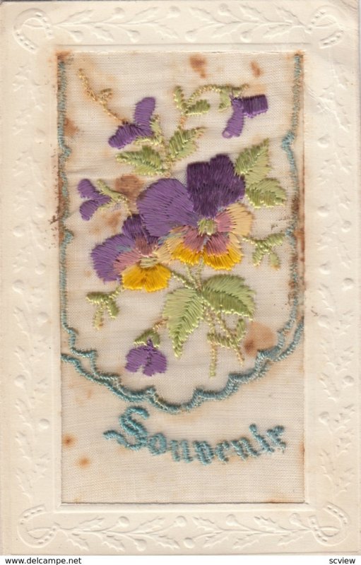 EMBROIDERED, 1900-10s; Souvenir, Purple and Gold Flower