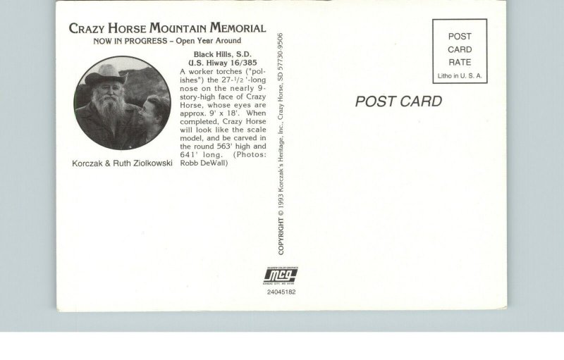 Postcard The Emerging Face of Crazy Horse Black Hills of South Dakota 1993 April