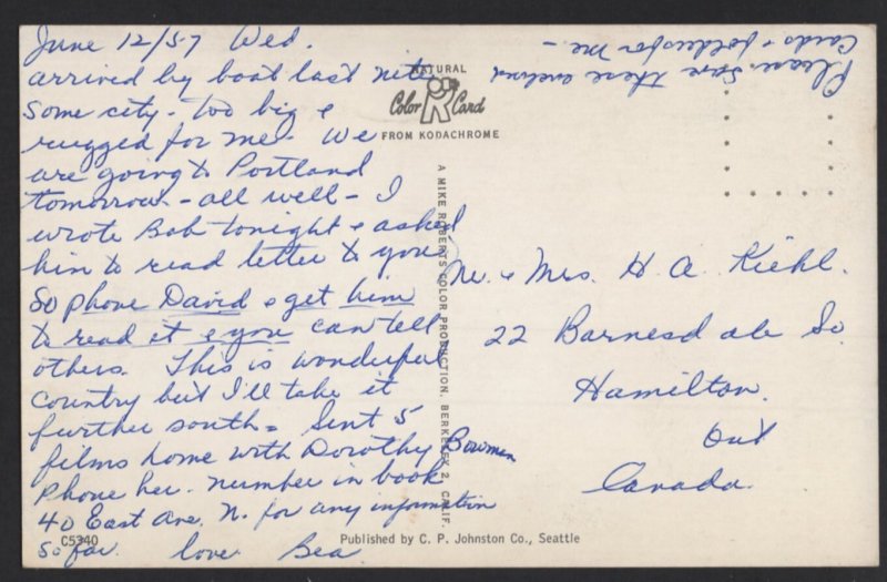 Washington SpiltView SEATTLE Greetings from - 1957 ~ Chrome