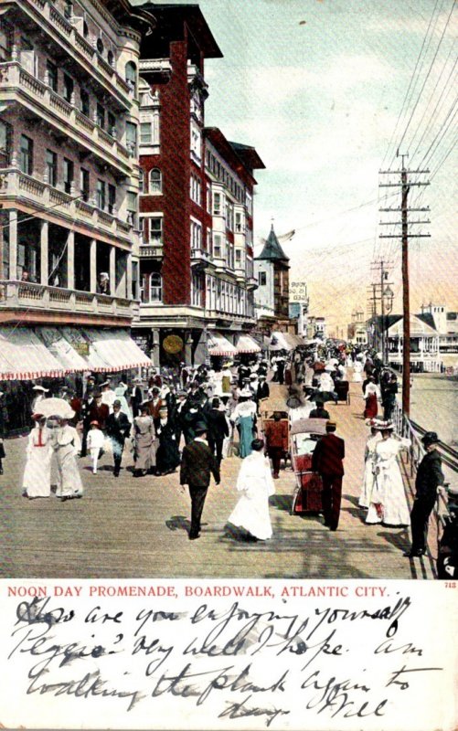 New Jersey Atlantic City Boardwalk Noon Day Promenade 1909