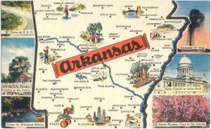 Linen Map Card of Arkansas AR