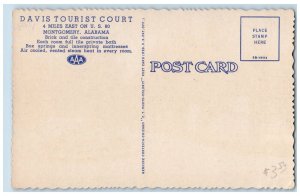 Montgomery Alabama Postcard Davis Tourist Court Exterior c1940 Vintage Antique