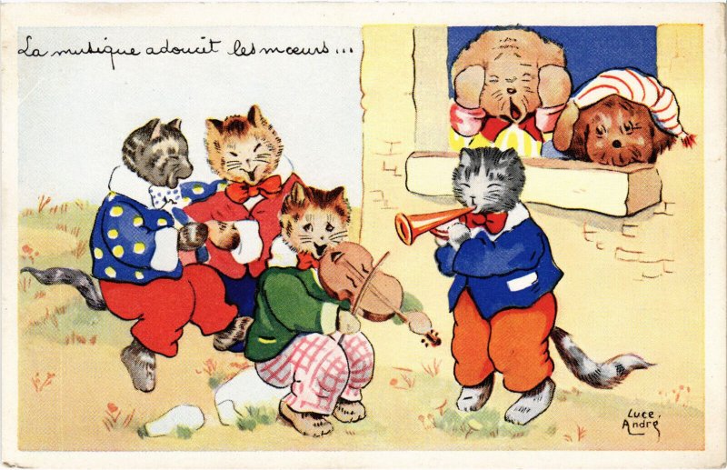 PC CATS, ANTHROPOMORPHIC CATS SINGING AND DANCING, Vintage Postcard (b46656)