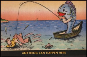 fishing postcard: Anything Can Happen Here