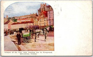 1915 Glimpse Of The City with Jaunting Car Queenstown Ireland Posted Postcard