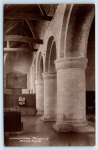 RPPC LEOMINSTER Priory interior north aisle HEREFORDSHIRE UK W.A. Call Postcard