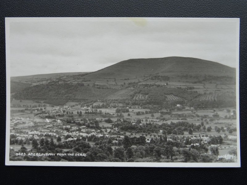 Wales Monmouthshire ABERGAVENNY Panoramic View from THE DERRI - Old RP Postcard