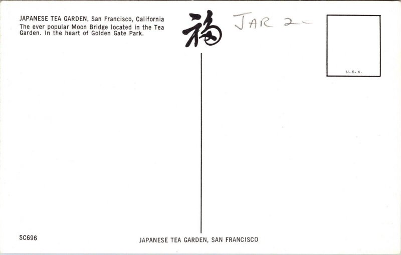 Japanese Tea Garden San Francisco California CA Moon Bridge Postcard UNP VTG 