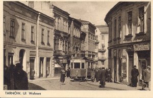 POLAND, Tarnow, Walowa Street View, 1939, Street Car, Trolley, People