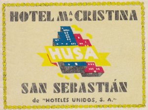 Spain San Sebstian Hotel M Cristina Vintage Luggage Label sk2764