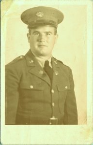 RPPC Man in US Army Uniform Hat  Real Photo Postcard EKC