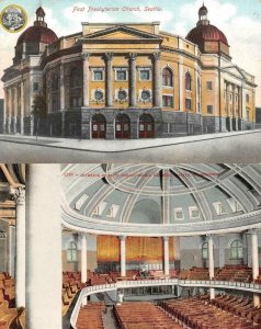 SEATTLE WA Washington FIRST PRESBYTERIAN CHURCH & INTERIOR *2* c1910's Postcards