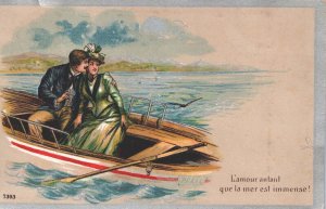 Victorian Couple In Love On A Boat Vintage Postcard 09.19