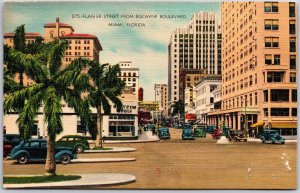 Flagler Street From Biscayne Boulevard Miami Florida FL Hollywood Homes Postcard
