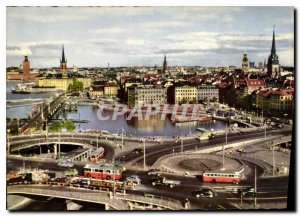 Postcard Modern Stockholm View of the Old Tower and The Sluice has Traffec Ci...