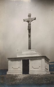 RPPC Mausoleum, Columbarium Jesus Christ on Cross Memorial Real Picture Postcard