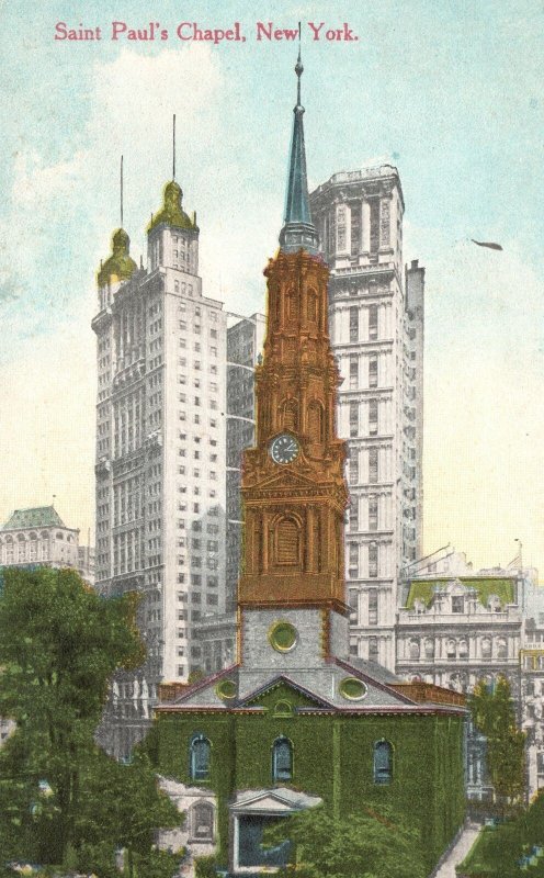Vintage Postcard 1910's Saint Paul's Chapel Bldg. Trinity Church New York City