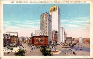 Vintage Michigan Postcard - Detroit - Monroe Ave and Cadillac Square - Barlum