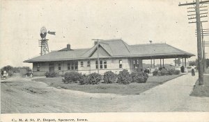 Postcard Iowa Spencer C.M.St. P Railroad Depot C-1910 23-7787