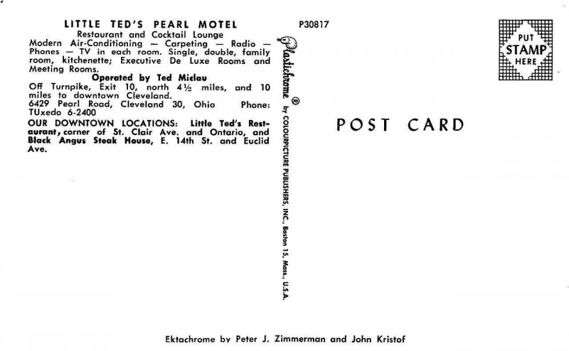 Cleveland OH Ohio LITTLE TED'S PEARL MOTEL~RESTAURANT~T Miclau ROADSIDE Postcard 
