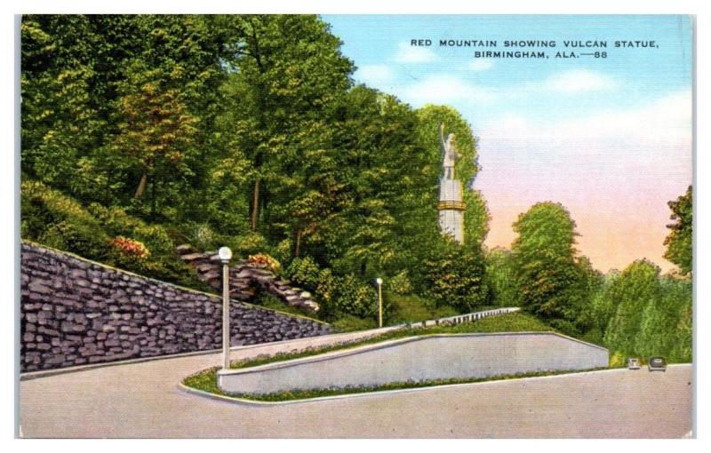 Mid-1900s Red Mountain showing Vulcan Statue, Birmingham, AL Postcard