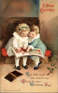CLAPSADDLE CHRISTMAS Cute Kids w Picture Book INT'L ART Antique Postcard