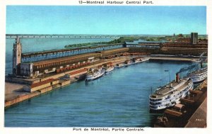 Vintage Postcard Montreal Harbor Central Part Boats & Ships Dock Canada