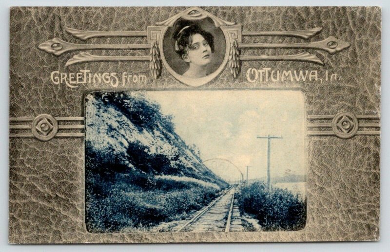 Ottumwa Iowa~Train Tracks at Garrison Rocks~East of Town~Lovely Lady Border~1908 