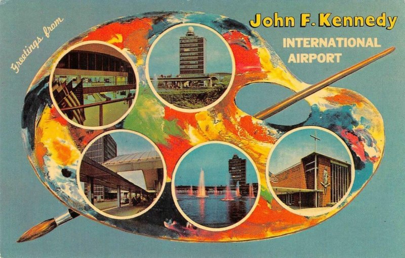 John F. Kennedy International Airport NYC Art Palette JFK 1964 Vintage Postcard