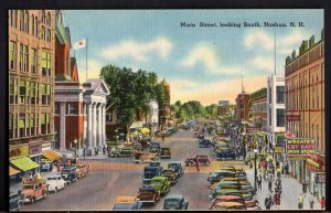 NH NASHUA Main Street looking South Store Fronts Older Cars - LINEN