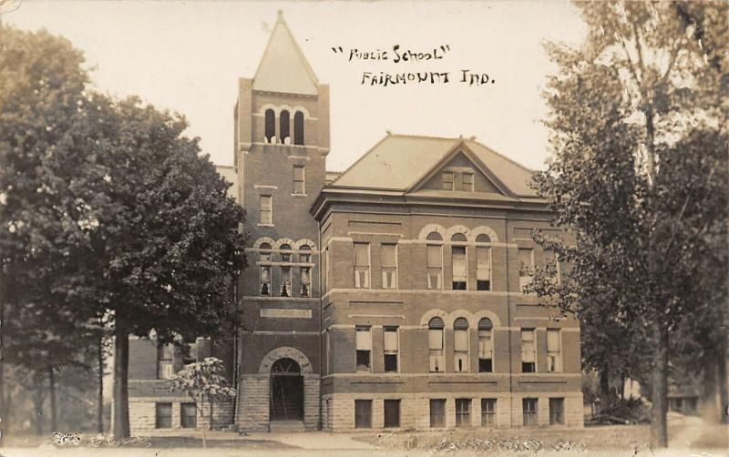 Fairmount Indiana~Public School House~Ruffled Curtains~Open Windows~1909 RPPC 