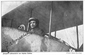 Jacques Labouchere on Biplane Zodiac Autographed Postcard