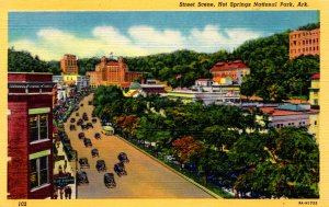 Hot Springs National Park, Arkansas - A view of Downtown Streets - 1940s