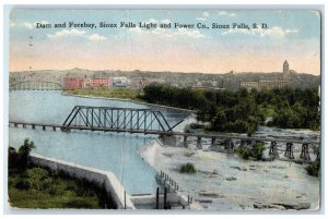 1919 Dam and Forebay Sioux Falls Light and Power Co. South Dakota SD Postcard