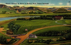 USA Historic Chateau De Mores At Medora North Dakota Linen Postcard 09.85