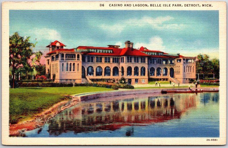 Casino And Lagoon Belle Isle Detroit Michigan MI River Playground Postcard