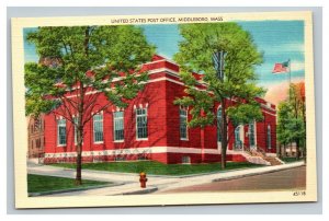 Vintage 1930's Postcard Flag Over US Post Office Middleboro Massachusetts