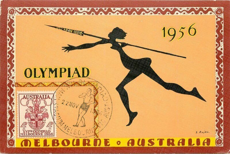 Melbourne Australia Olympics Sports 1956 Artist impression Postcard 21-7395