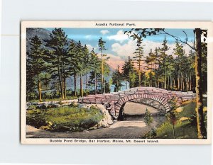 Postcard Bubble Pond Bridge Acadia National Park Bar Harbor Maine USA