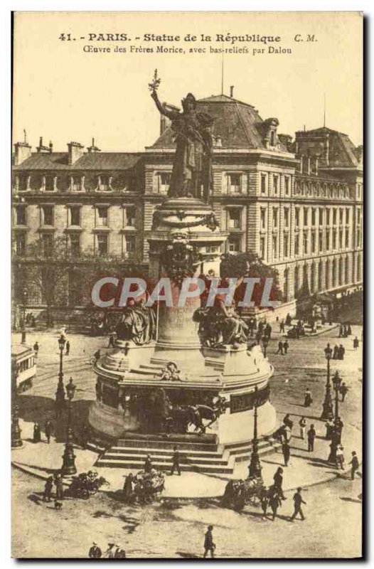 Old Postcard Paris Statue Of The Republic