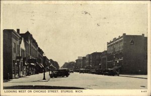 STURGIS MI Looking West on Chicago Street Old Postcard