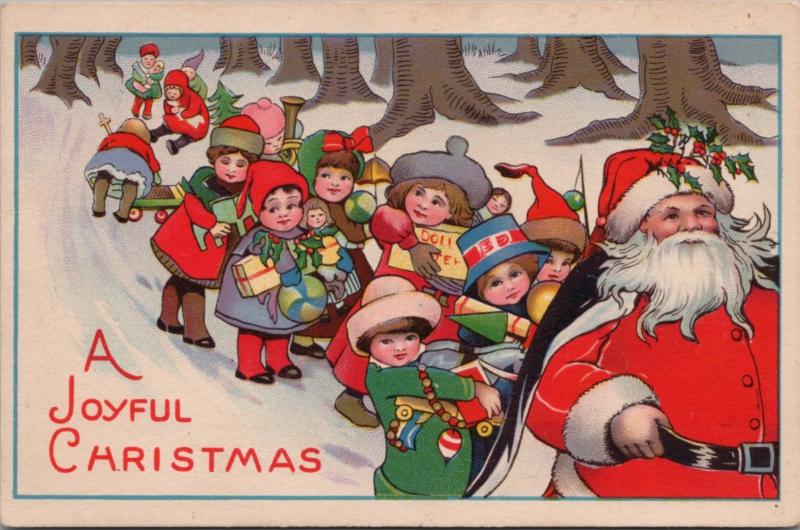 A Joyful Christmas Children Kids Santa Claus Xmas Snow Series 732C Postcard E25