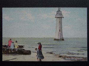 The Wirral NEW BRIGHTON Lighthouse & Children on Beach c1905 Postcard by Dainty