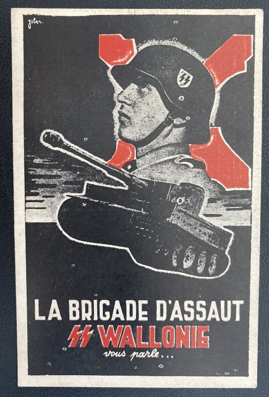 WW2 Belgium Waffen SS Wallonie Assault Brigade Recruit Postcard W/ Certificate