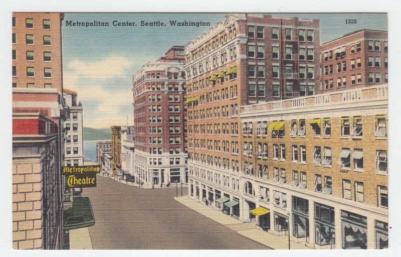 P2104, old postcard theatre metropolitan center street view seattle washington