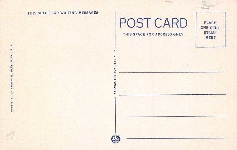 Miami Florida~Goodyear Blimp~Dirigible View Causeway~Ship~Biscayne Bay~1931 PC