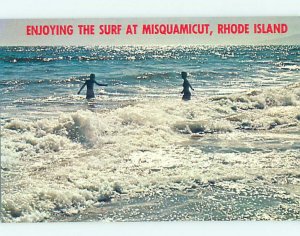 Pre-1980 ENJOYING THE SURF BEACH Misquamicut - Near Westerly RI AD2515